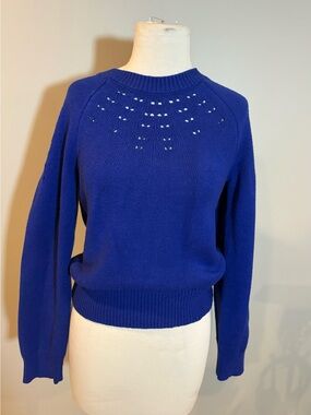 Sugarlips Pointelle Crewneck Sweater in Cobalt Blue
